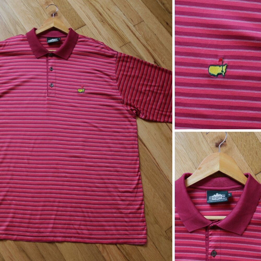 THE MASTERS Polo Shirt Men's XL CLUBHOUSE COLLECTION Burgundy Striped RETRO Y2K